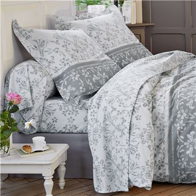 Linge de lit percale motif volutes et arabesques - BECQUET CRÉATION
