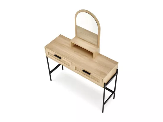 Coiffeuse 2 tiroirs en rotin naturel bois plaqué et métal Ignacio
