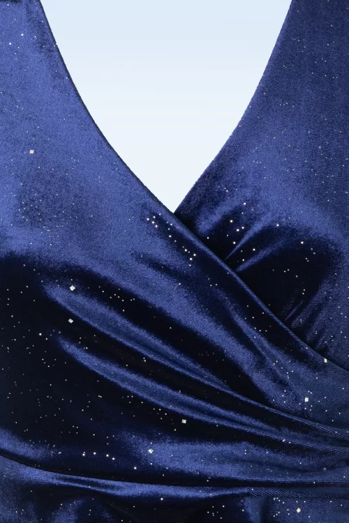 Vintage Chic for Topvintage Abigail Glitter Velvet swing jurk in marineblauw