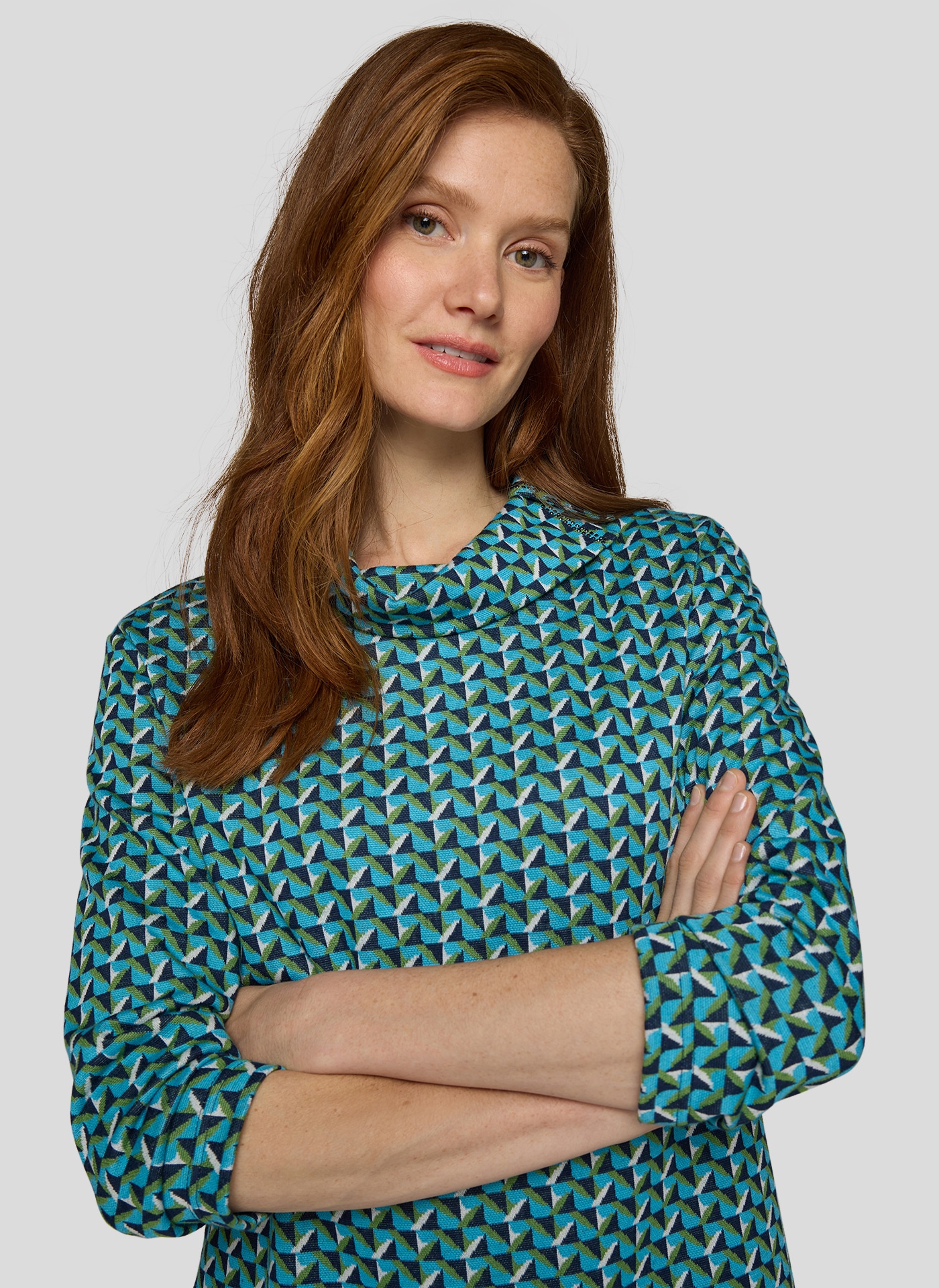 Rabe 3/4-Arm-Shirt mit geschlitztem Rollkragen und Minimal Print