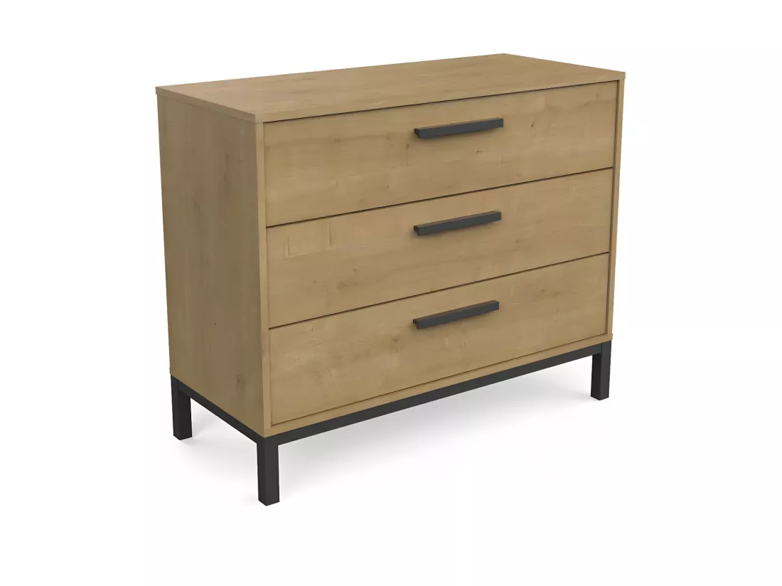 Commode 3 tiroirs Chêne/Noir - DORON - L 90.5 x l 39.5 x H 74.5 cm