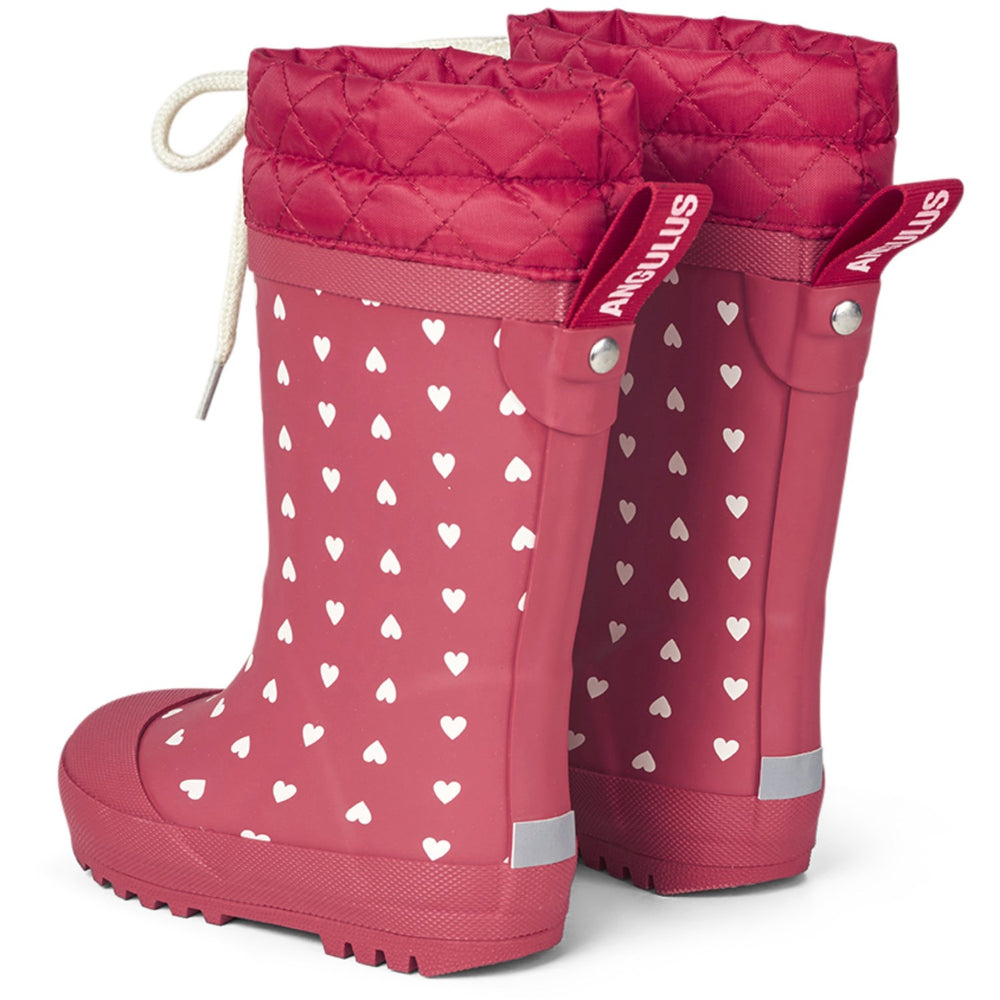 Køb Angulus Red Hearts Print Gummistøvle Med Uldfoer