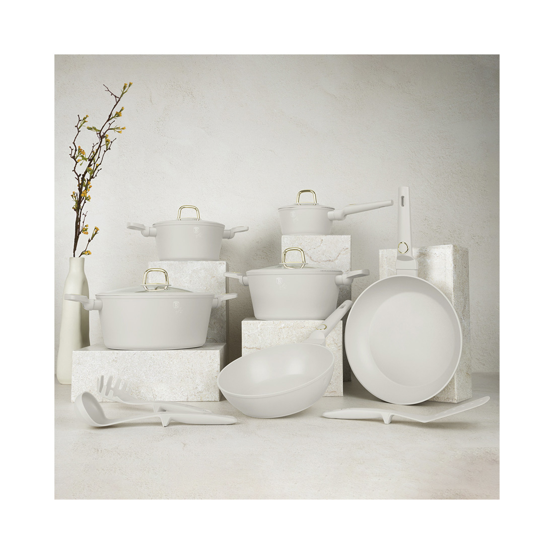 Berlinger Haus 15-teiliges Kochgeschirr-Set matt cream Sahara Collection