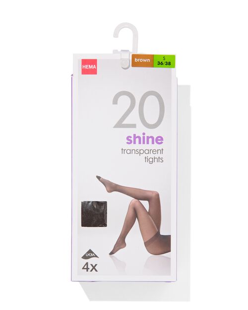 4 collants brillants transparents 20 deniers marron