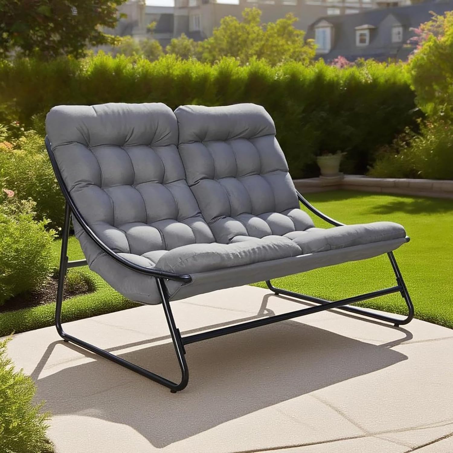 Doppelliege Outdoor 2 Personen, Sonnenliege 2 Personen, Gartenliege Extra Hoch mit 7 Cm Dicker Auflage, Liegestuhl Garten Extra Breit, Relaxliege Outdoor, Sonnenliegen, Kippliege für Terrasse