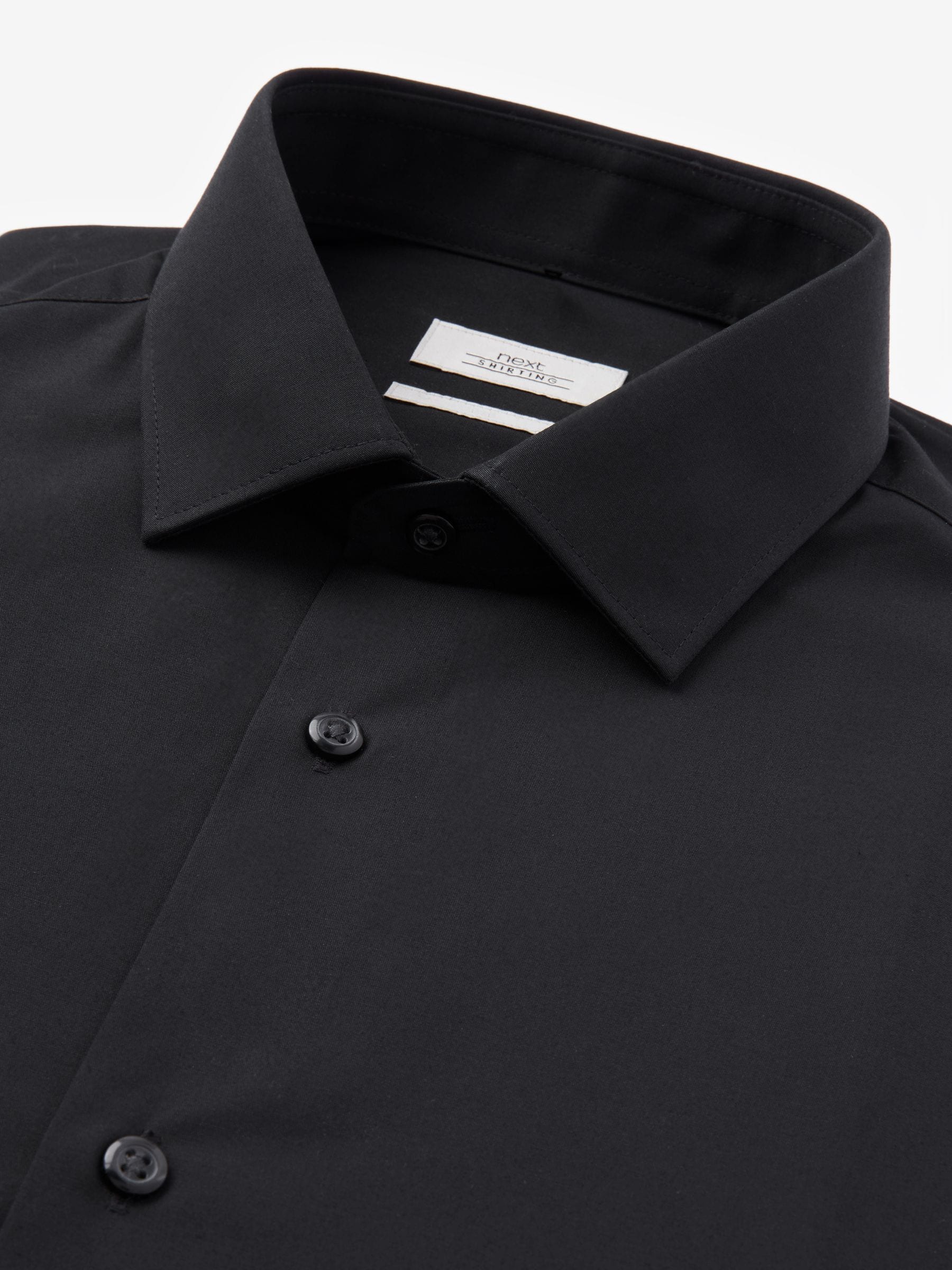 Zwart - Slim Fit - Strijkvrij net overhemd met enkele manchet