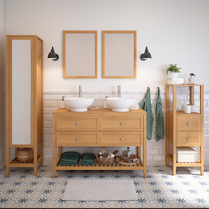 Plan de toilette GoodHome Perma placage chêne 120 cm