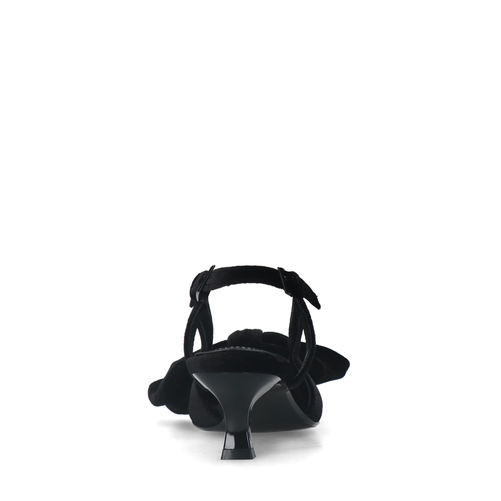 Zwarte velours slingbacks met strik