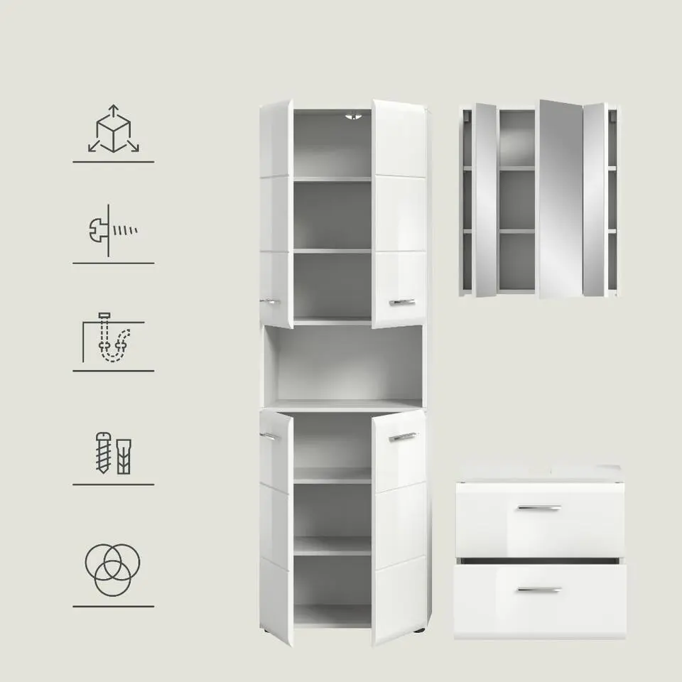 Hioshop Ice badkamer I58 wit hoogglans- wit