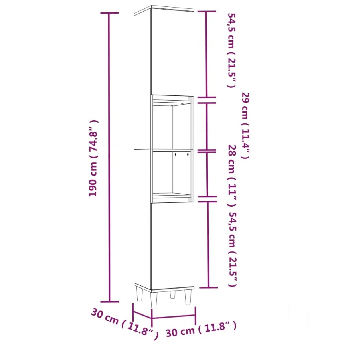 VidaXL Armoire Gris Béton 30x190 cm