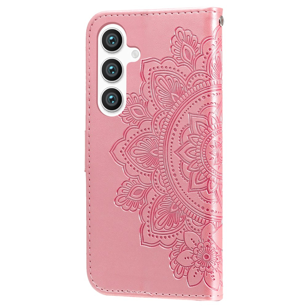 Samsung Galaxy S24  Plus Leder Tasche Wallet - Mandala Flowers Imprint - Rosa