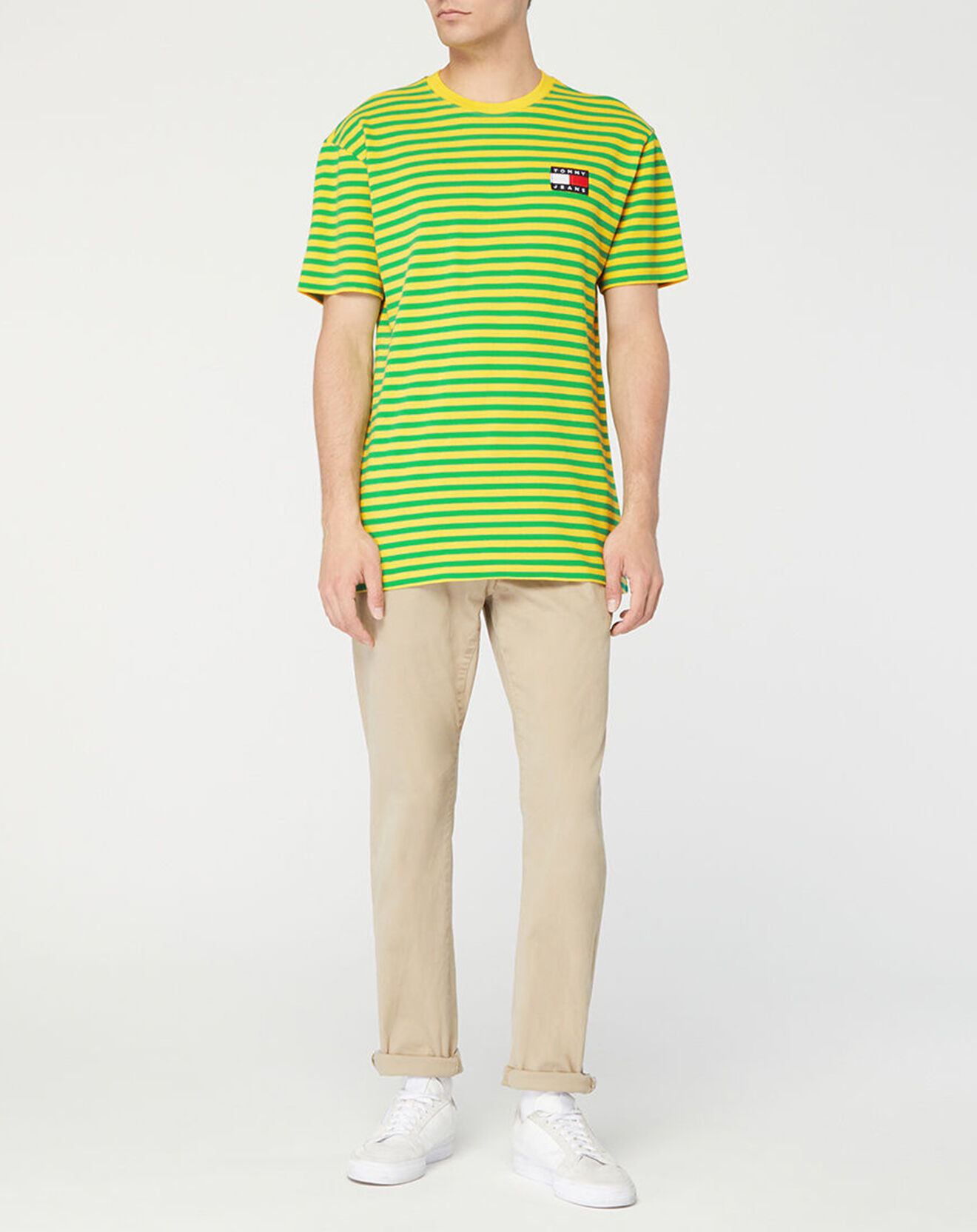 Tommy Jeans T-Shirt piqué rayé jaune/vert