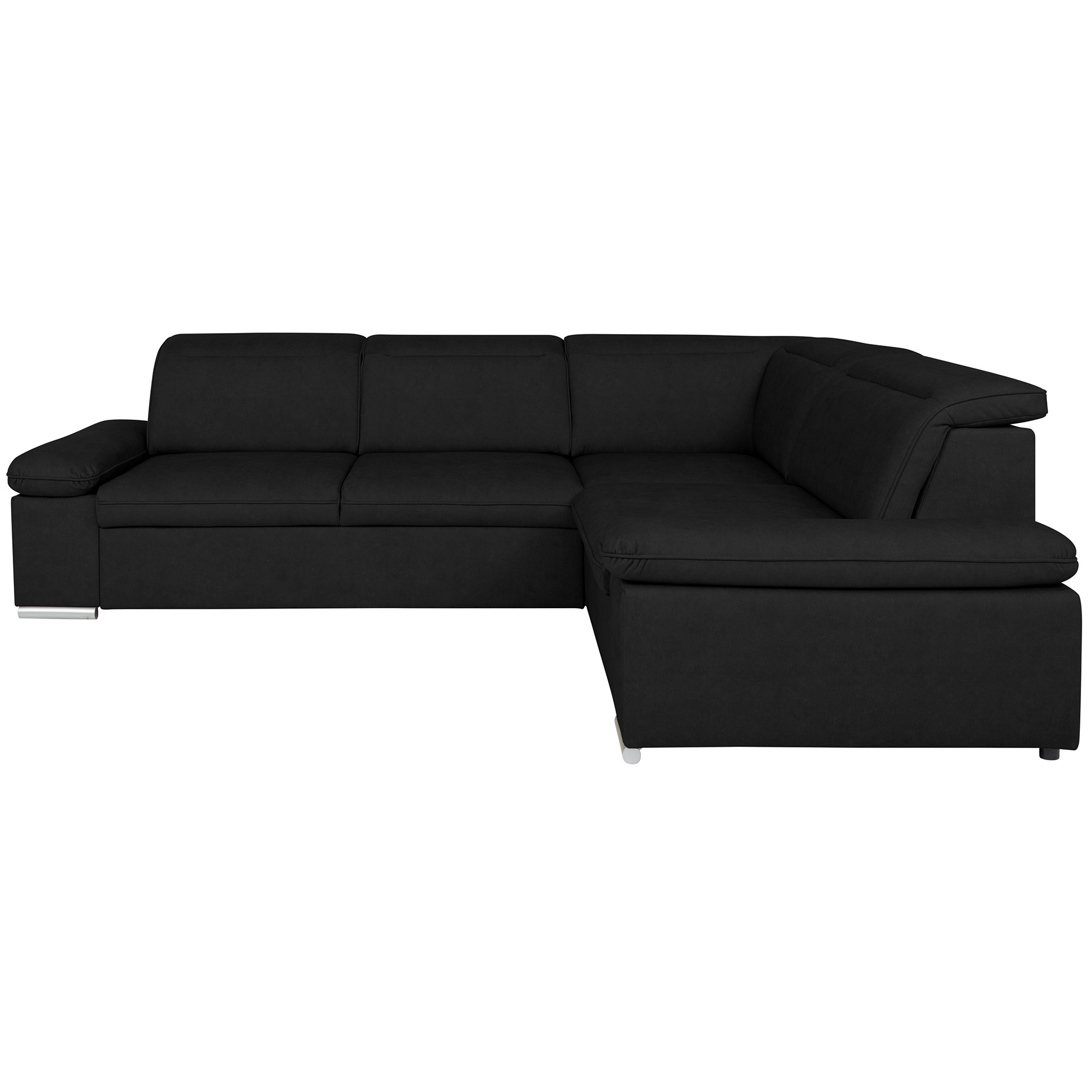 Ecksofa - schwarz - Plüschgewebe - Liegefunktion - Staukasten rechts