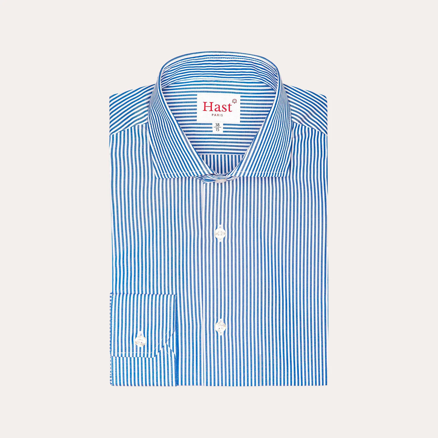 Fitted shirt in double-twisted poplin with dark blue stripes