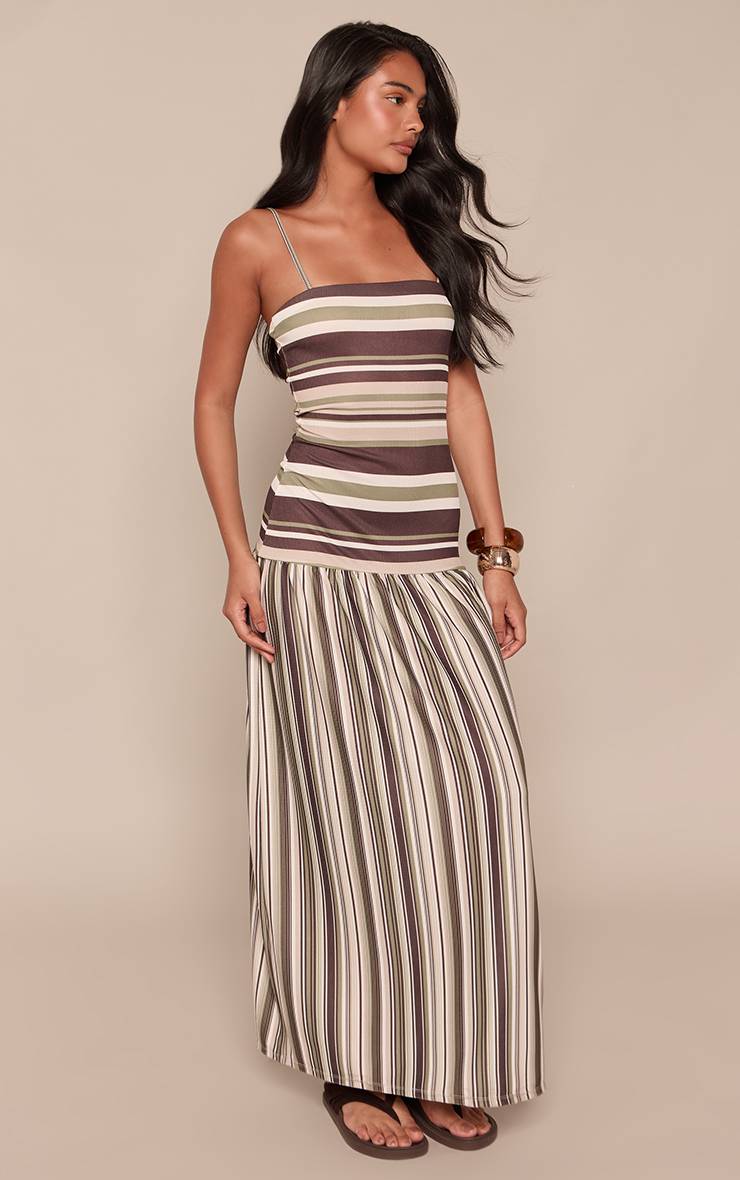 Vert Foncé Robe Maxi À Bretelles À Taille Basse Rayée