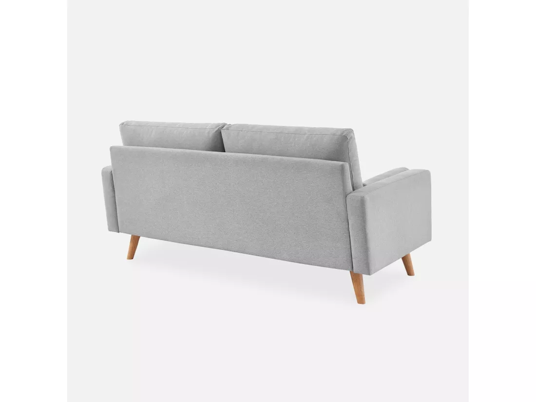 Canapé en tissu gris clair. 3 places scandinave fixe. droit. pieds bois