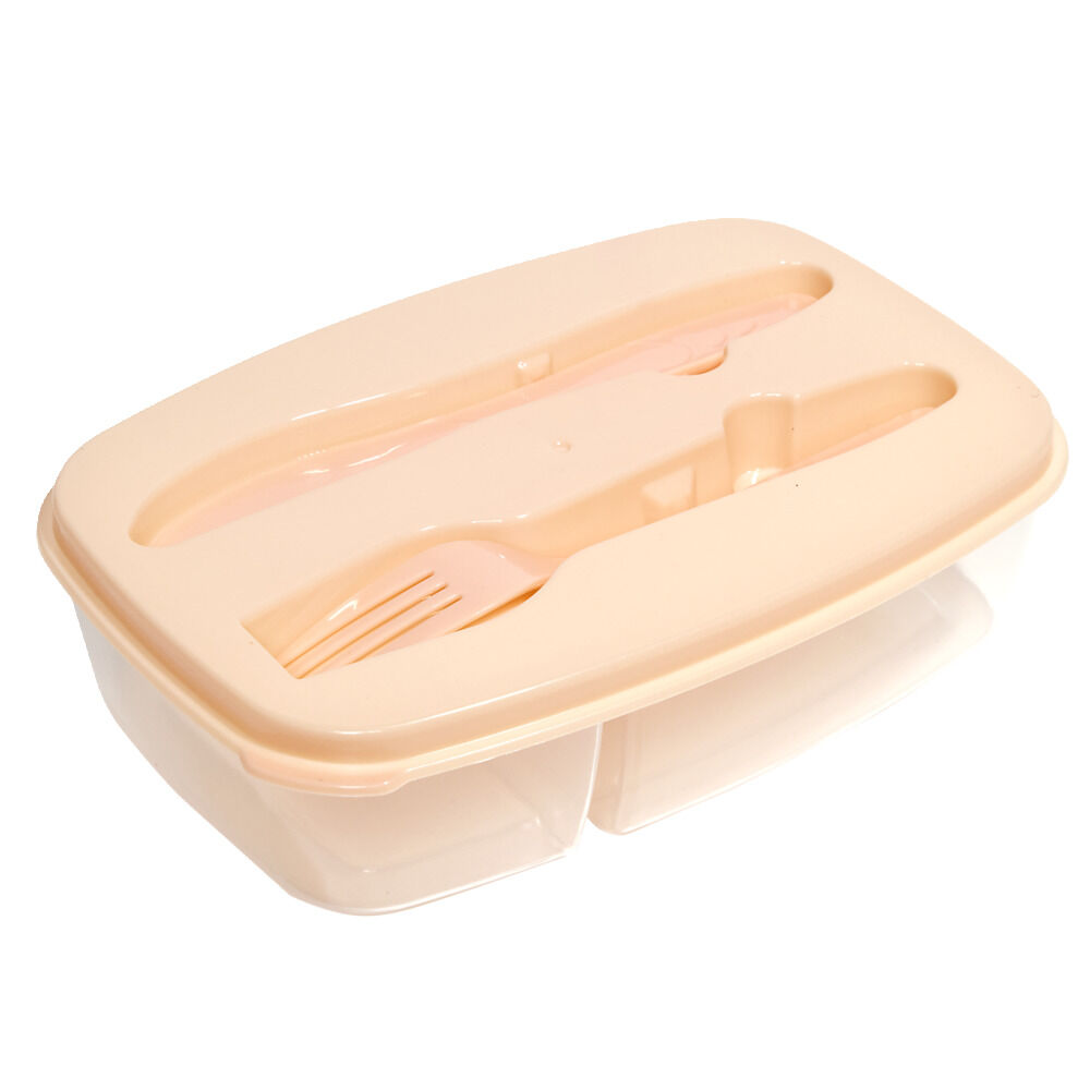 Boîte lunch 1L avec fourchette et couteau 22,5x15,5xH12cm (2 modèles)