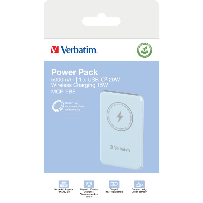 Verbatim Charge 'n' Go Lithium Polymère (LiPo) 5000 mAh Recharge sans fil Bleu