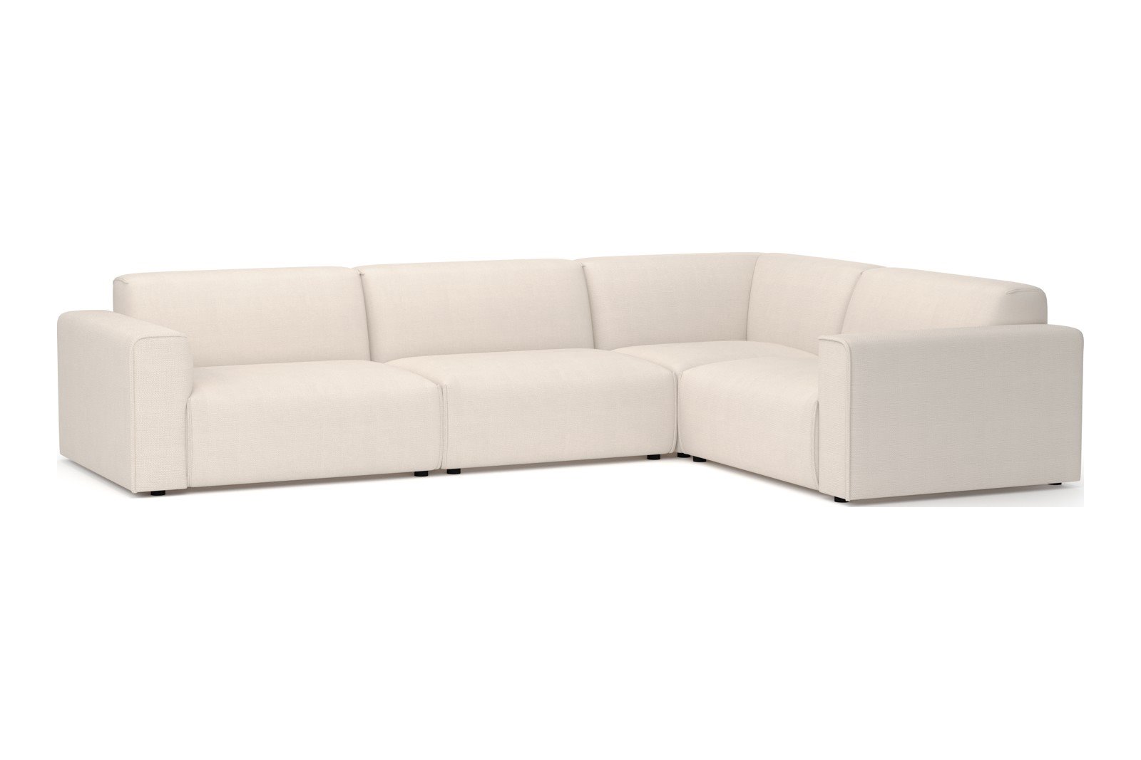 Monaco hjørnesofa 3/1,5 hjørnesofa. Tekstil Fjord 1 Ivory med sorte ben. Std komfort.