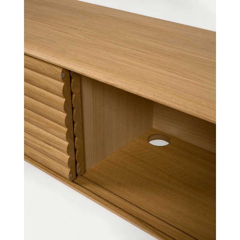 Meuble TV Lenon 2 portes en bois massif et placage de chêne 200 x 57 cm