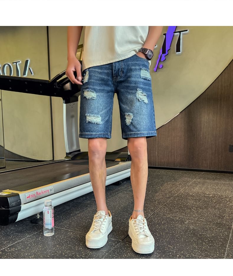 Andrei - Hoge taille denim shorts met distressed effect