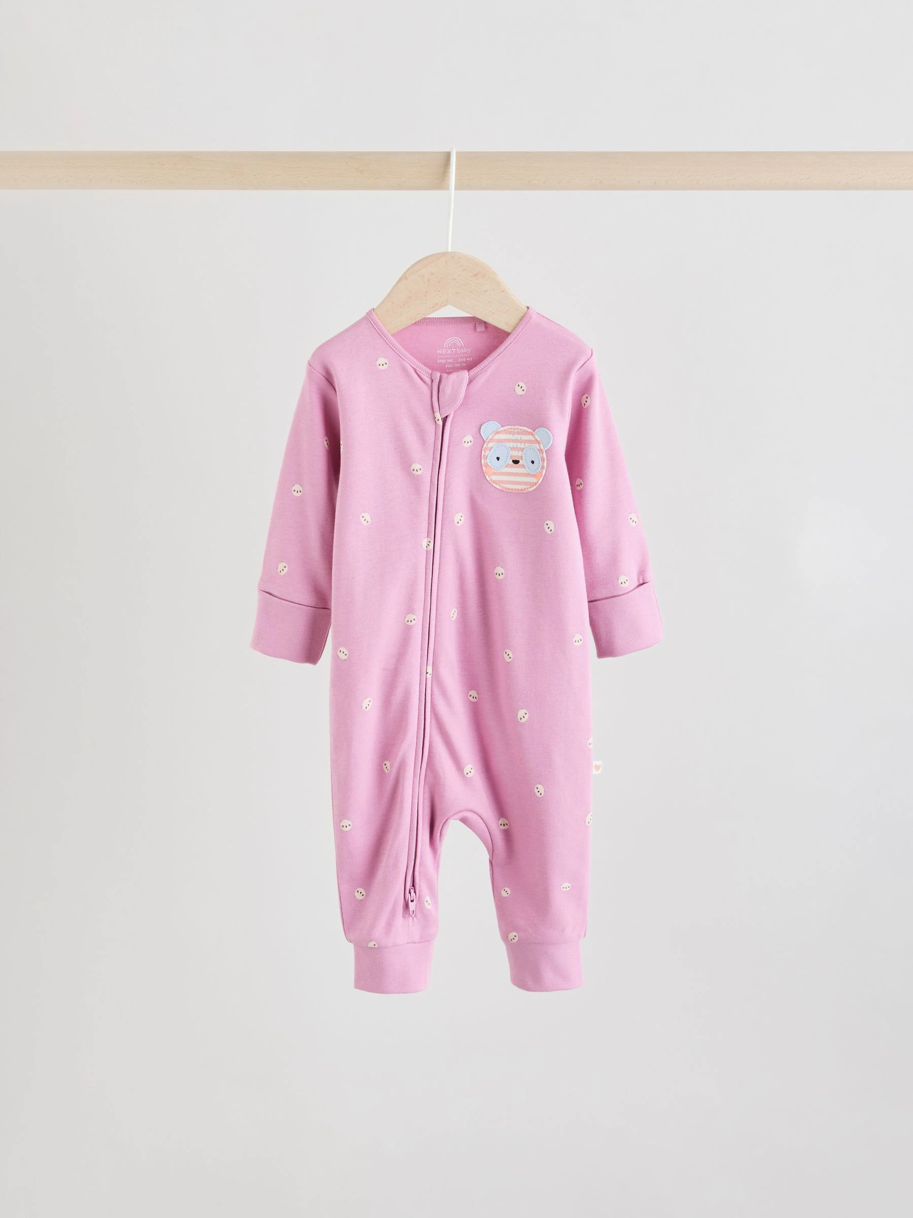 Roze met karakteristieke dierenprint - Verpakking van 5 babyslaappakjes met tweewegrits (0 mnd - 3 jr)