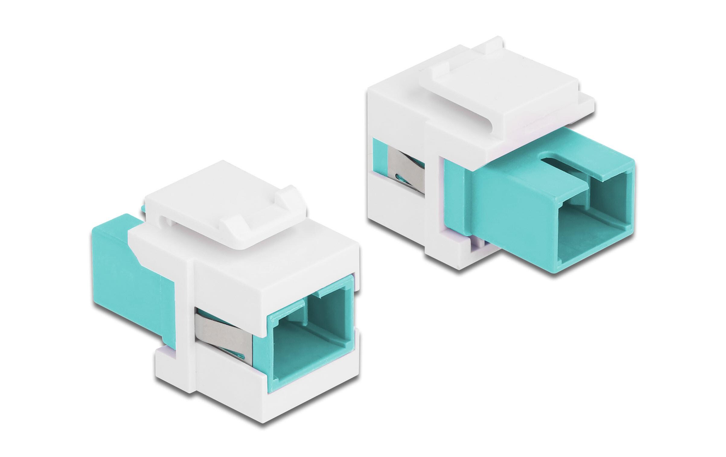 Keystone-Modul SC Buchse zu SC Buchse Aqua / WeissDelock Keystone Modul SC Simplex Buchse zu SC Simplex Buchse aqua / weiss