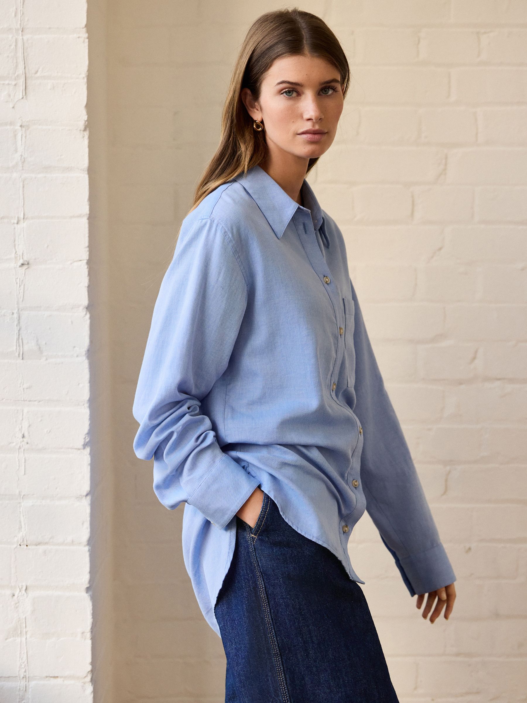 Blauw - Ruimvallend 100% katoenen button-down casual overhemd met lange mouwen