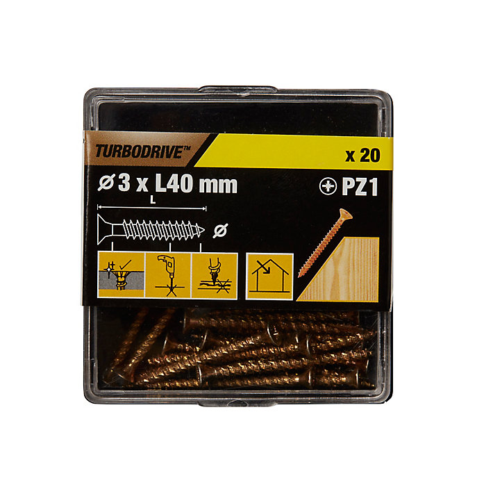 Vis à bois Turbodrive Premium pozidriv zinguée jaune 3x40 mm - 20 pièces