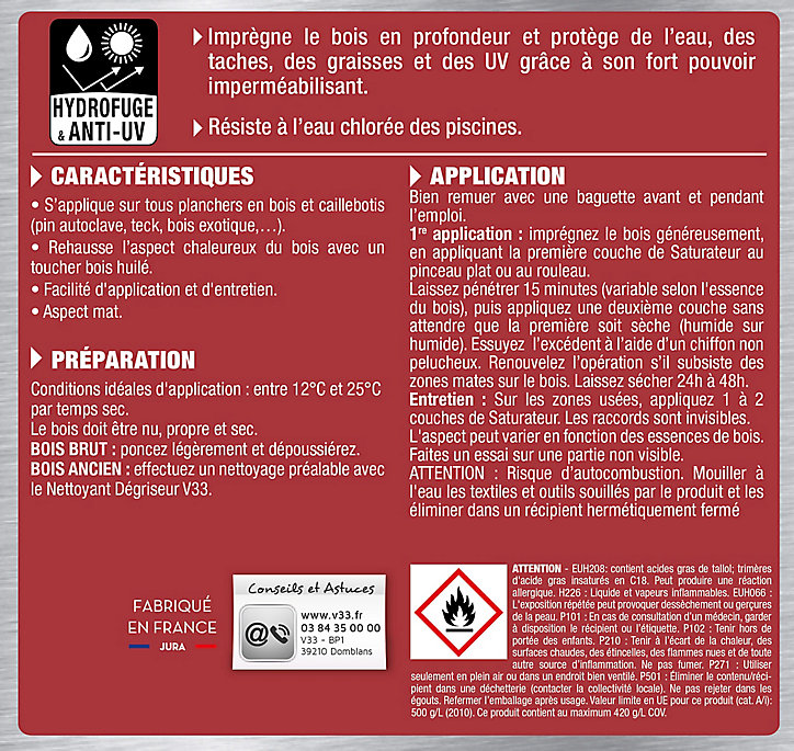 Saturateur extérieur pour terrasses V33 teck mat 1L
