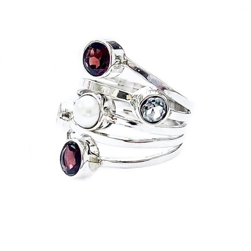 Bague argent multi pierres fines