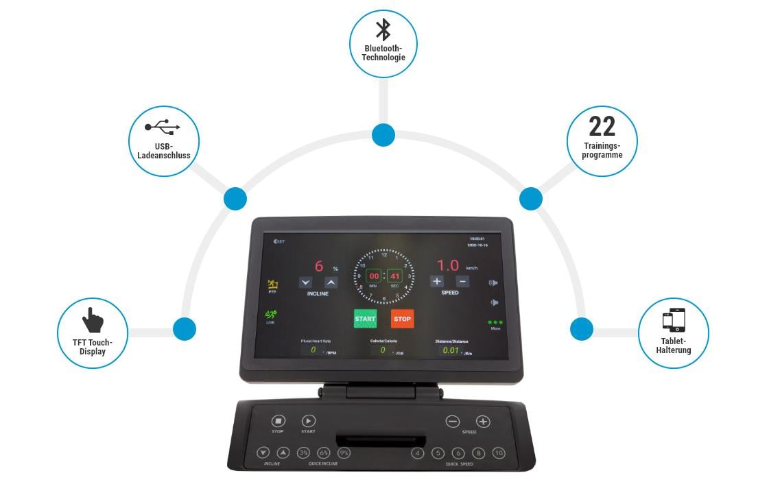 Laufband Q. Vadis 10.0<br>Modernes Laufband mit integriertem Display