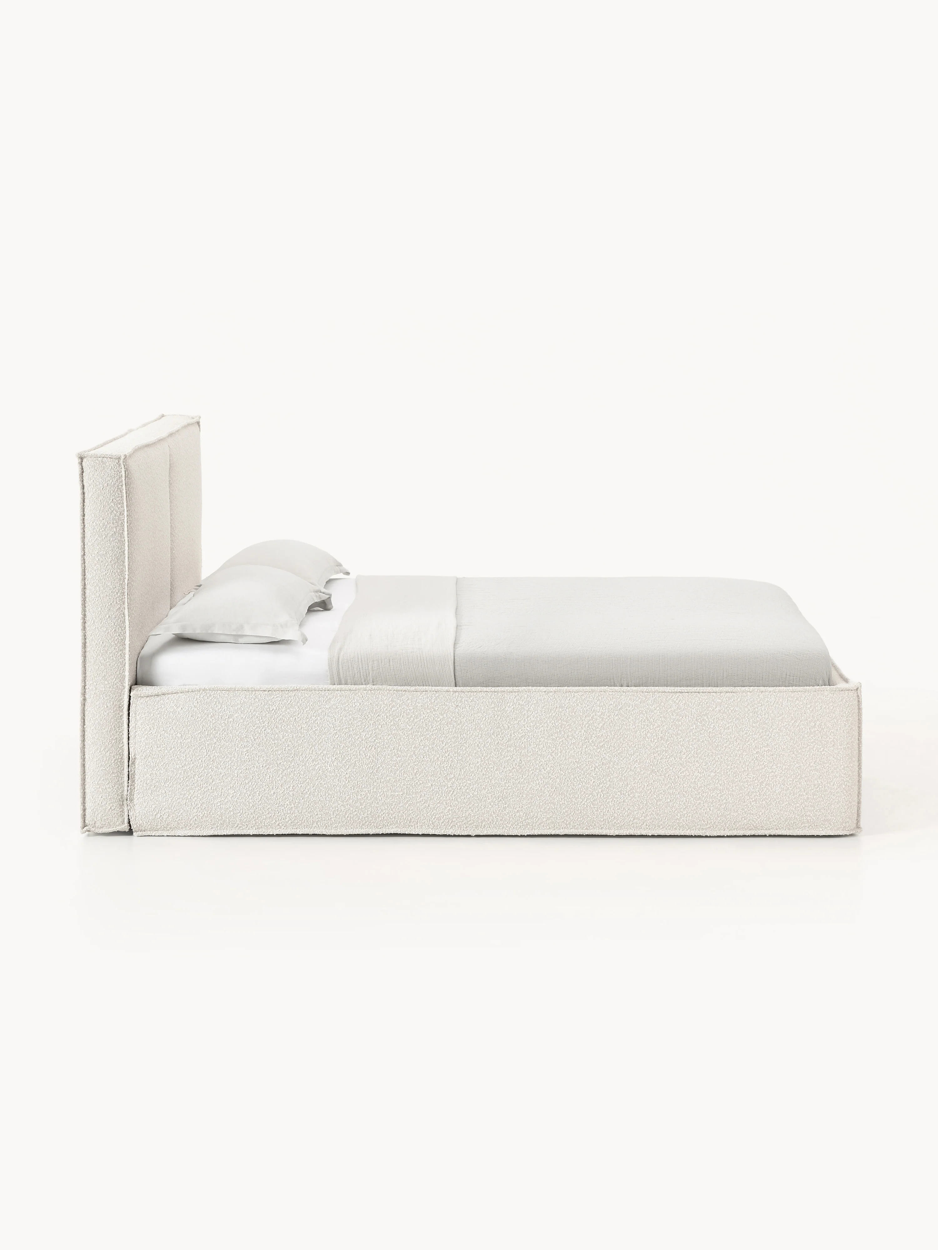 Bouclé gestoffeerd bed Dream met opbergruimte