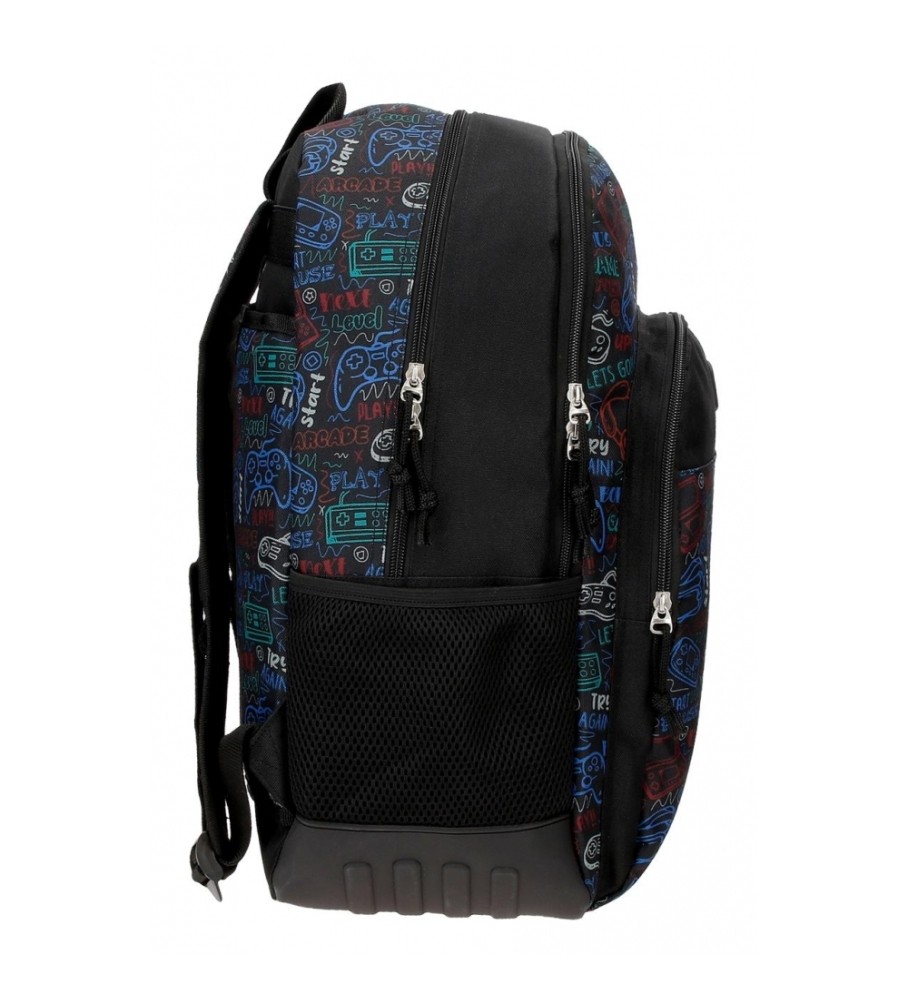 Mochila escolar Roll Road Next Level adaptável com dois compartimentos, preta - 33x44x17cm -