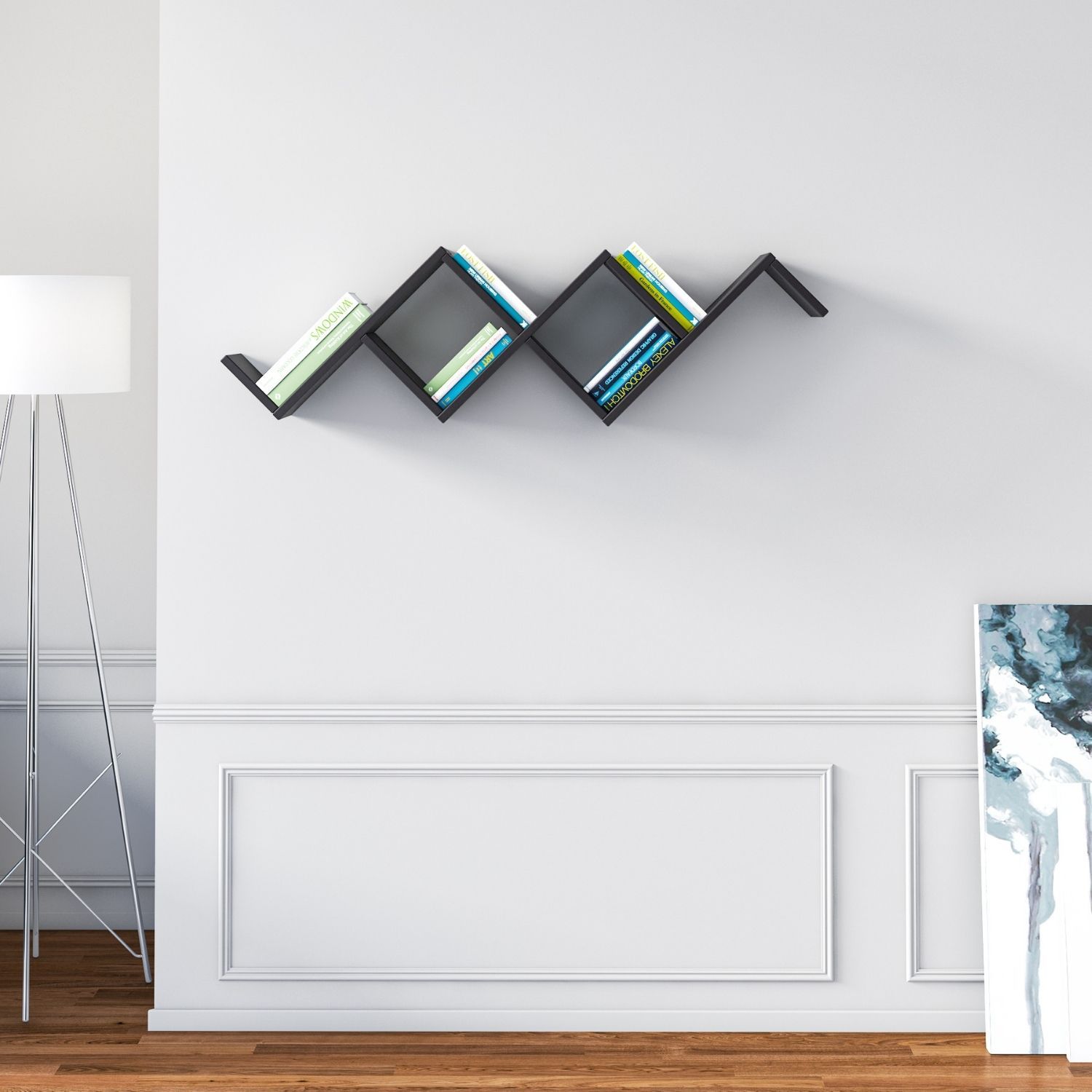 Mein-Regal Wandregal CAROTI 80x22x94cm MDF Holz bis zu 6 Fächer schwarz