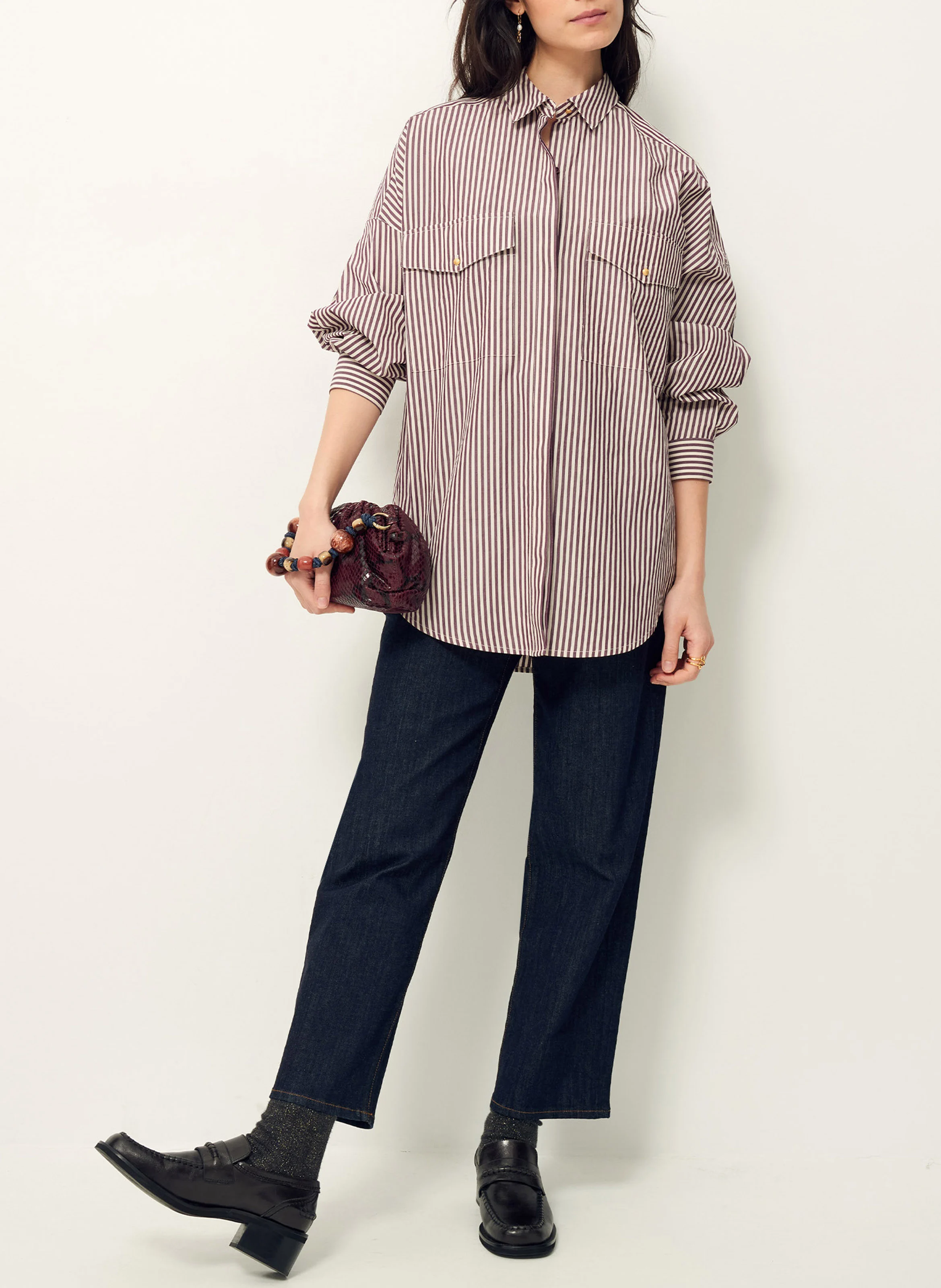 FUJICO - Chemise droite col classique en coton | Violet