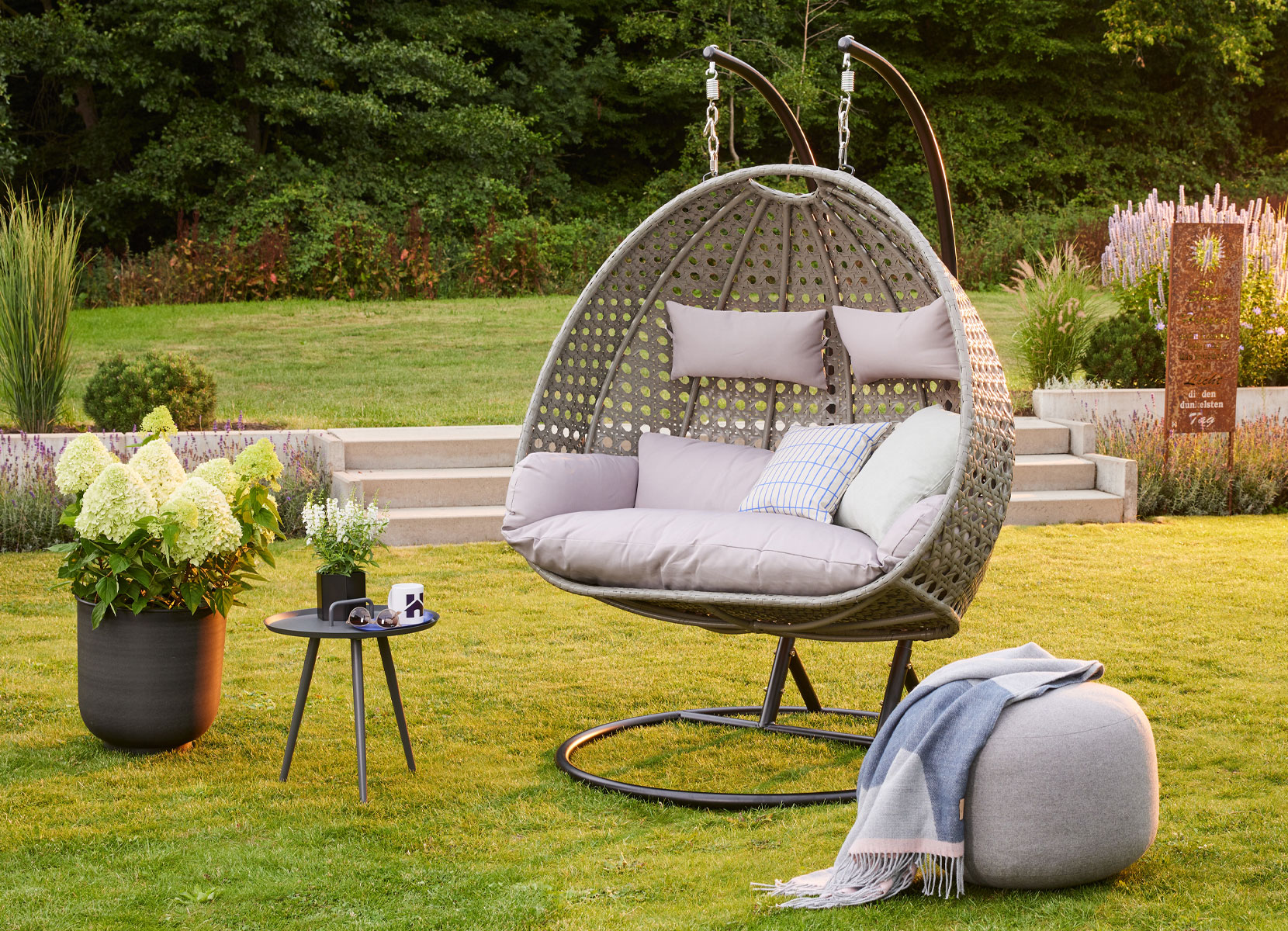 Home Deluxe TWIN Polyrattan-Hängesessel für 2 Personen Grau