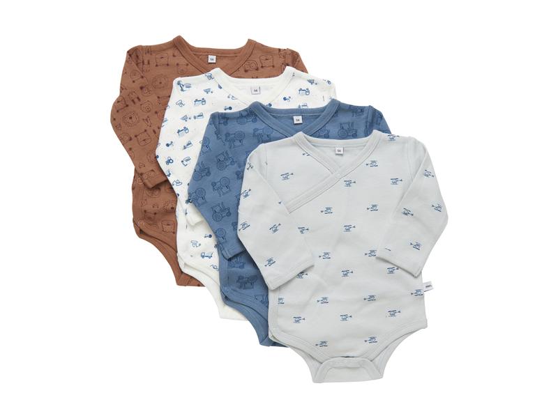pippi Langarm-Wickelbody 4er Set Blue Mirage Gr. 56 Wickel-Body Langarm für Babys