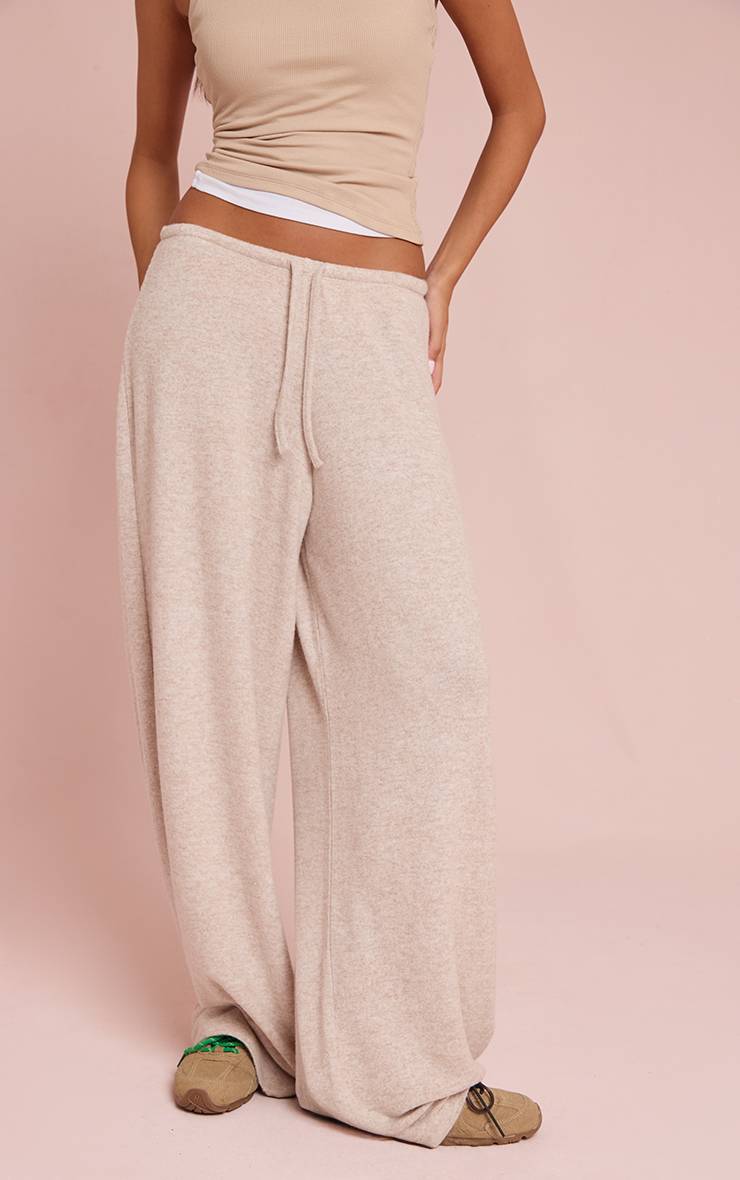 Sable Pantalon En Maille Douce Chiné Avec Cordon De Serrage