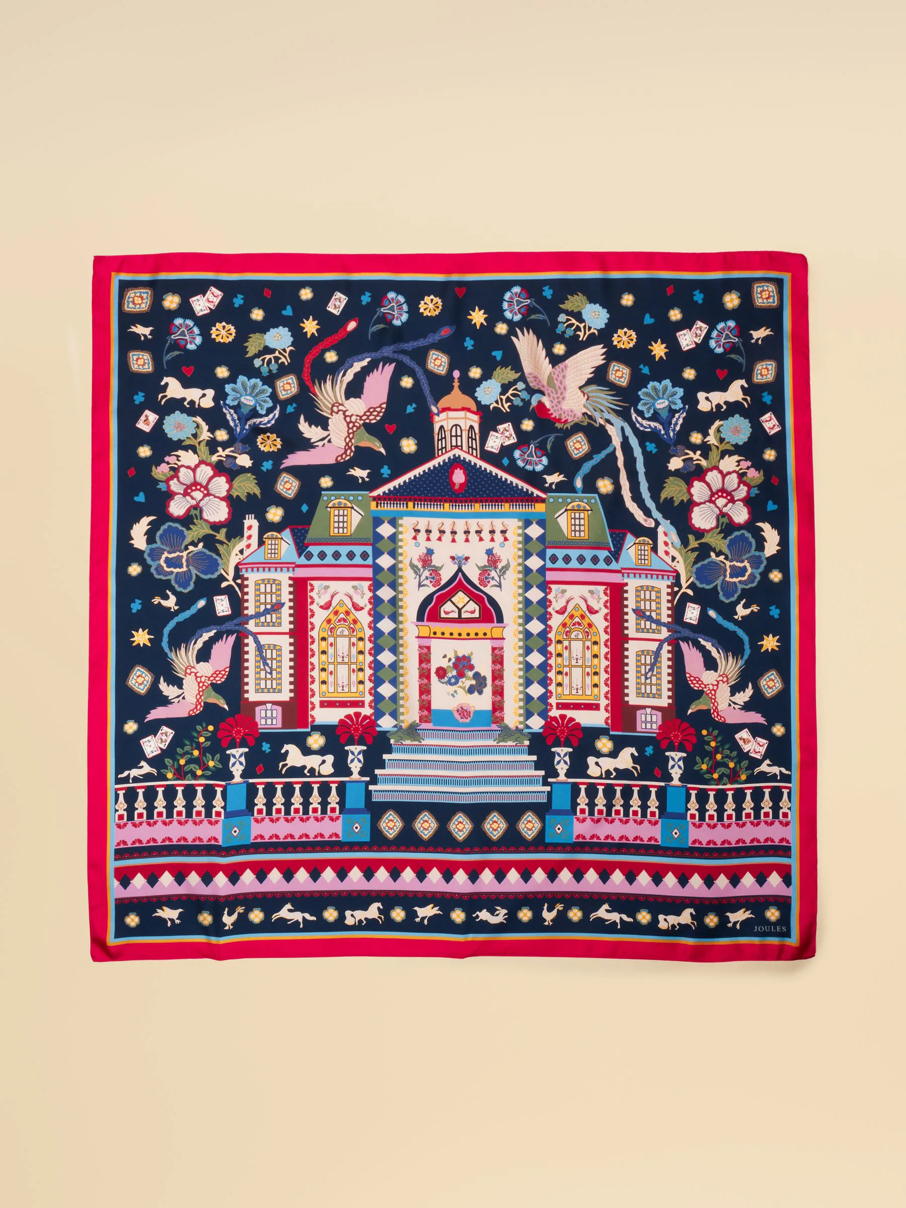 Marineblauw - Joules Bloomfield Square 100% Silk Scarf