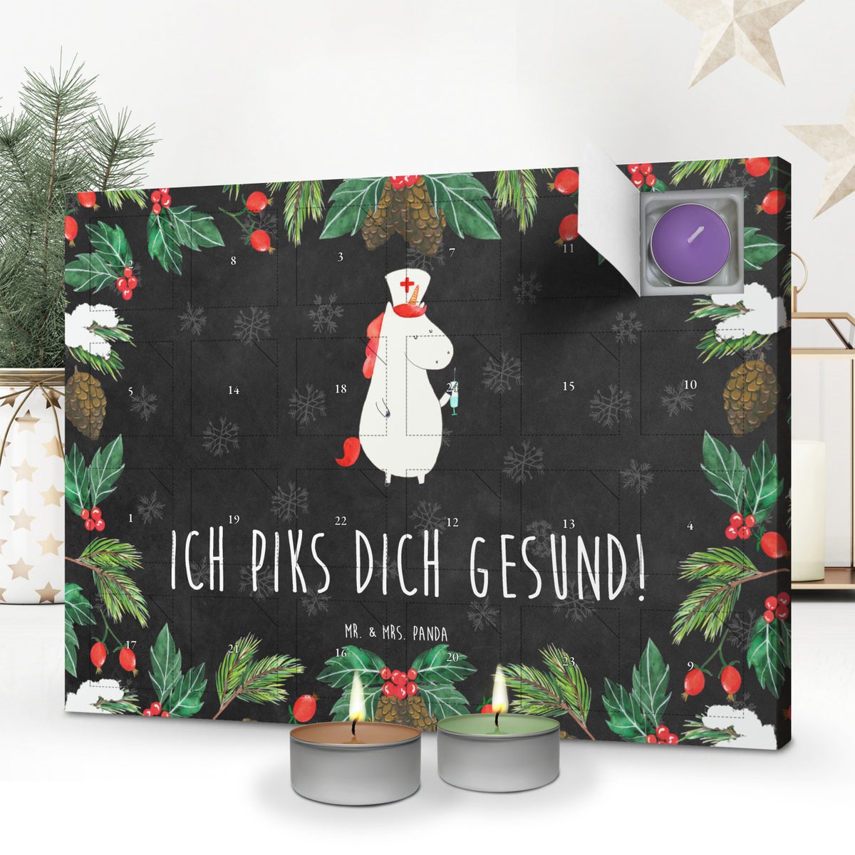 Mr. & Mrs. Panda Geurkaars Adventskalender Eenhoorn Verpleegster - Zwart