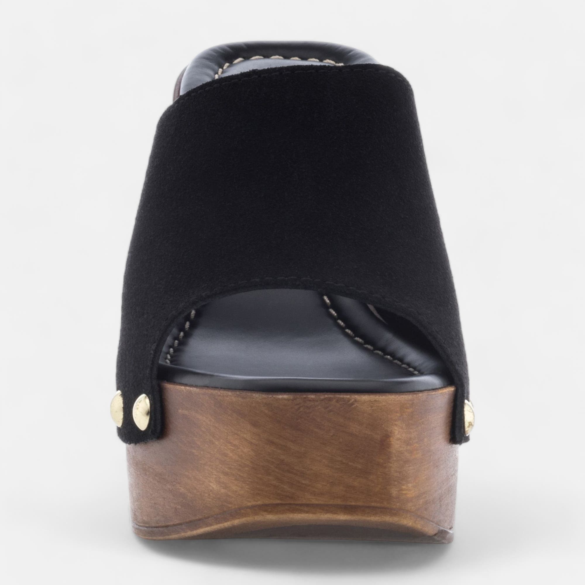 Chaussures semelle bois à talon Femme en cuir noir