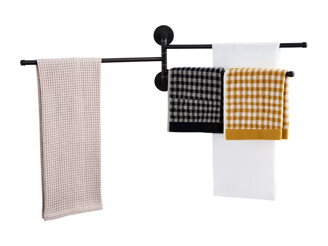 Auralum max Porte-Serviettes avec 3 Barres 180°Rotatives,Inox 304 Porte Serviette Murale Sèche-Serviettes pour Salle de Bain Cuisine-Noir(40CM)