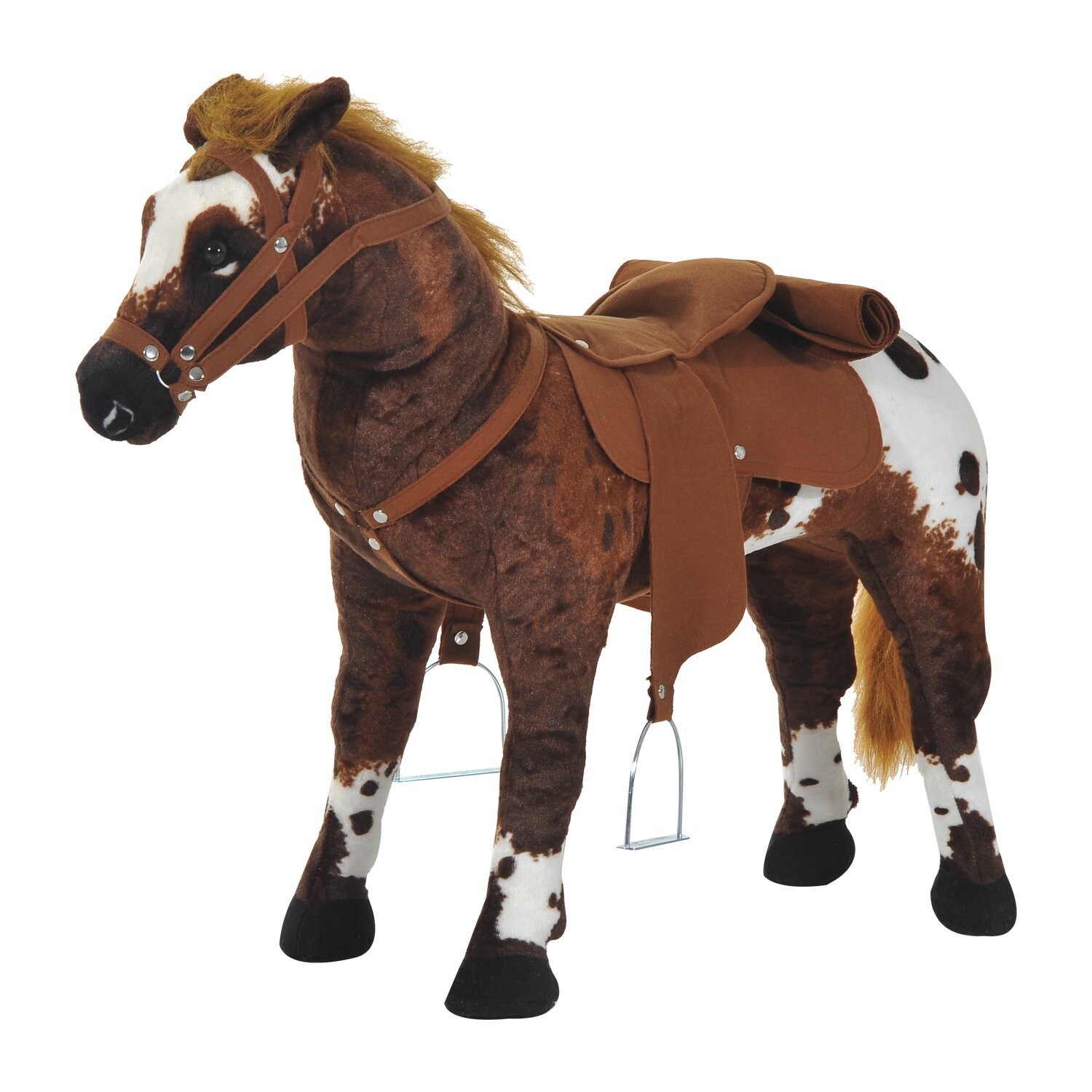 HOMCOM Kinder Reitpferd mit Steigbügel und Sound braun 85 x 28 x 60 cm (LxBxH)