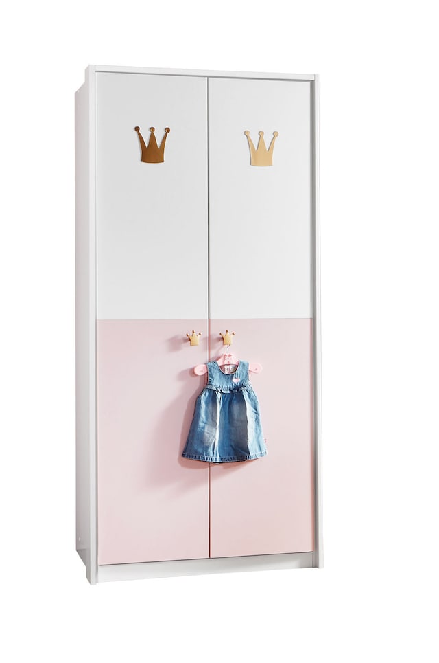 Drehtürenschrank Cindy2 Weiß/Rosa 95x199x58 cm