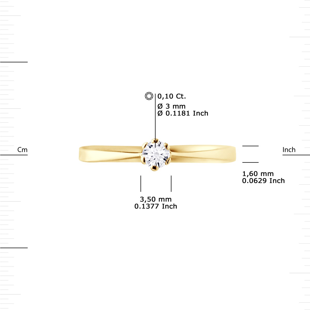 Solitaire Diamant 0,10 Cts Joaillerie Or Jaune