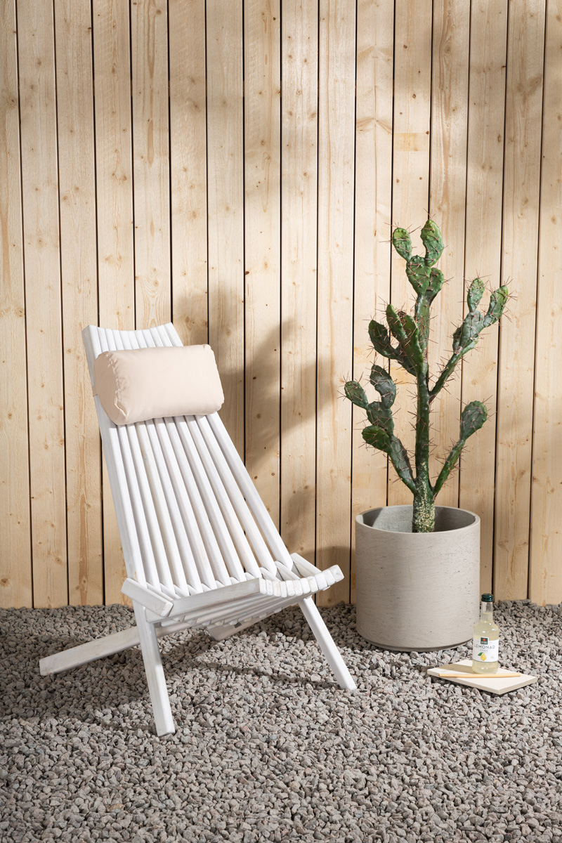 Houten tuin loungestoel Bastian - met hoofdkussen Wit