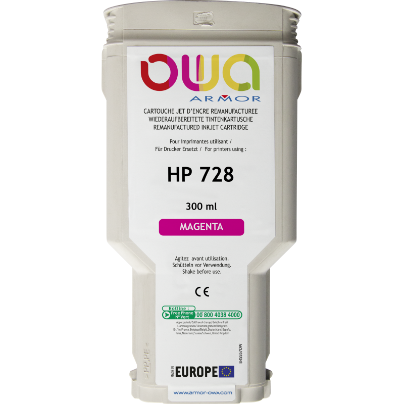 Cartouche d'encre traceur remanufacturée OWA - standard - Magenta - pour HP 728