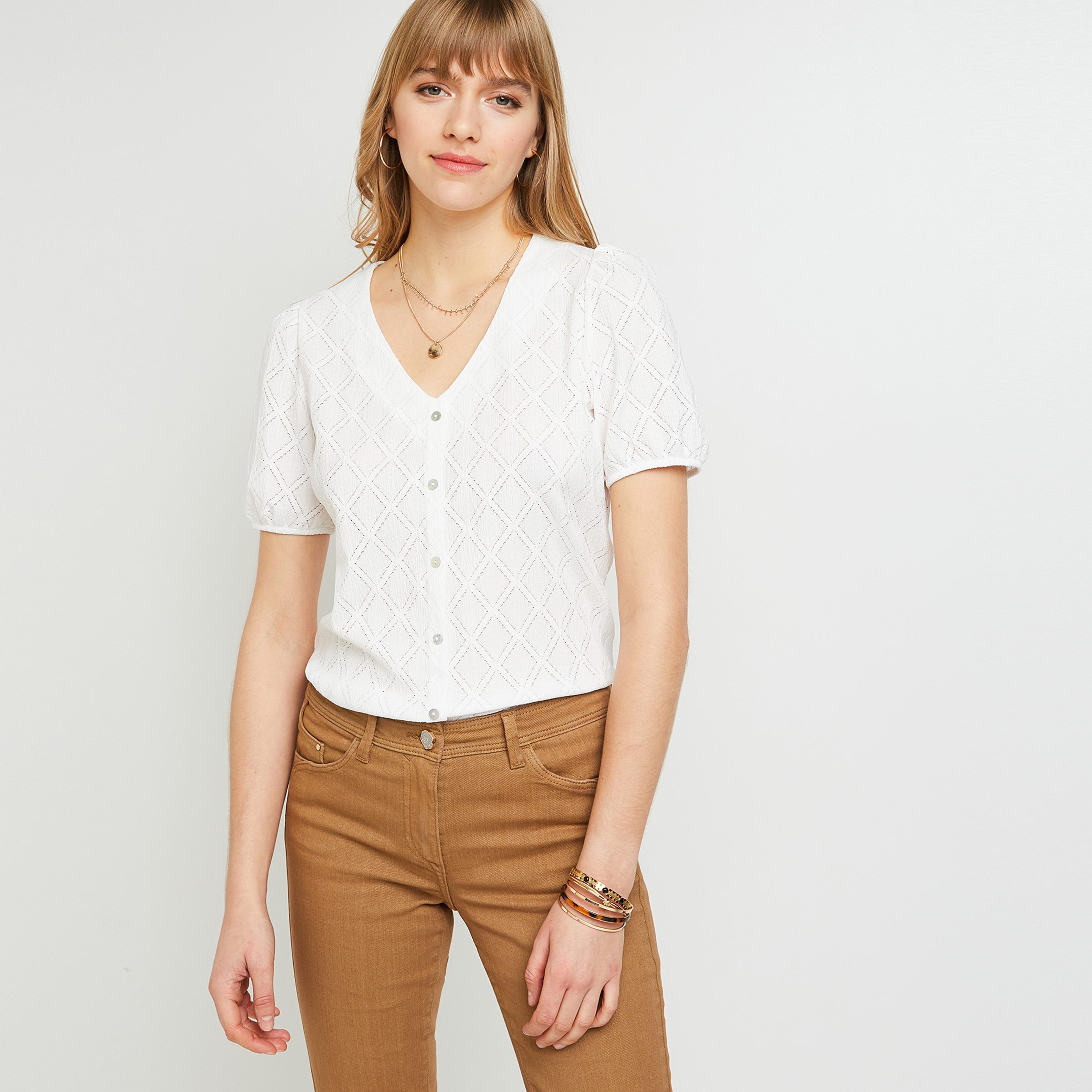 Tshirt ajouré femme - BLANC