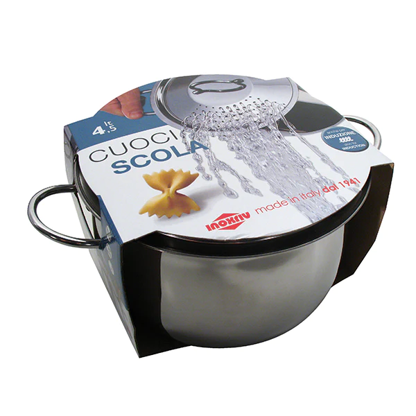 Cuit-pâtes en inox 18 10 avec couvercle égouttoir 20 cm 4,5 L Inoxriv